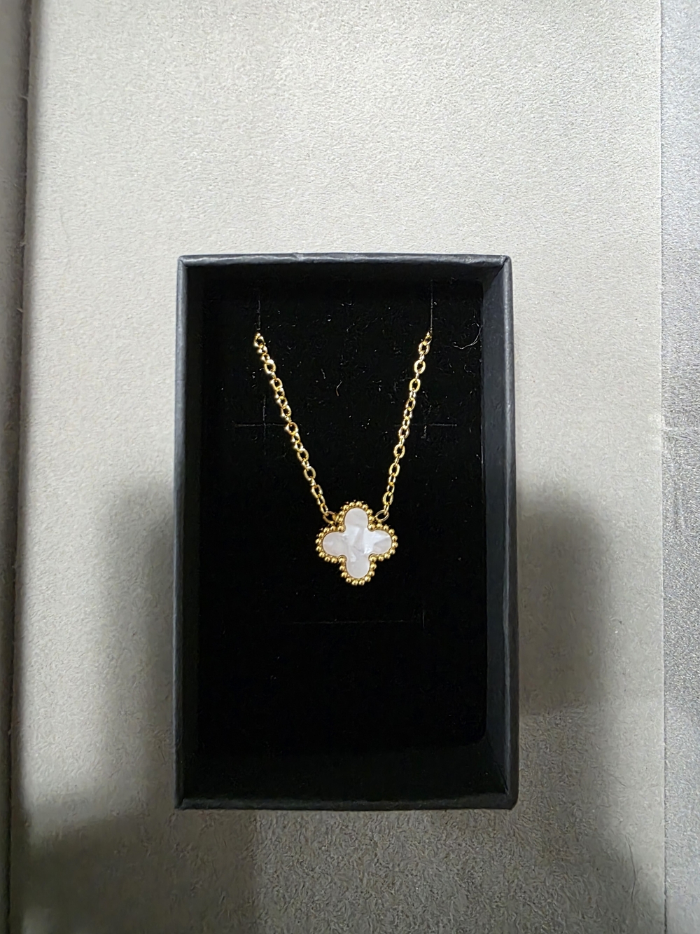 Gold Clover Pendant Necklace with White Mother-of-Pearl Inlay